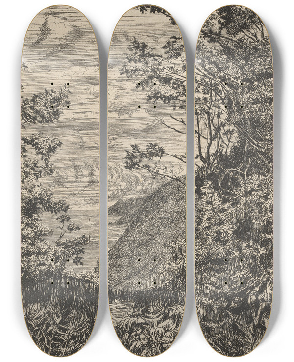 Triptych art skateboard deck of Edwin Edwards Landscape by Edwin Edwards
