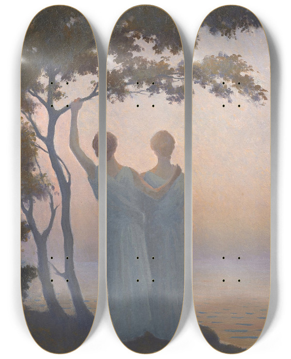 Triptych art skateboard deck of Alphonse Osbert Contemplation by Alphonse Osbert (1857-1939)