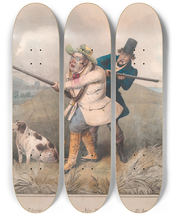 Triptych art skateboard deck of Henry Thomas Alken Sporting Satirist_3 by Henry Thomas Alken (1785-1851)