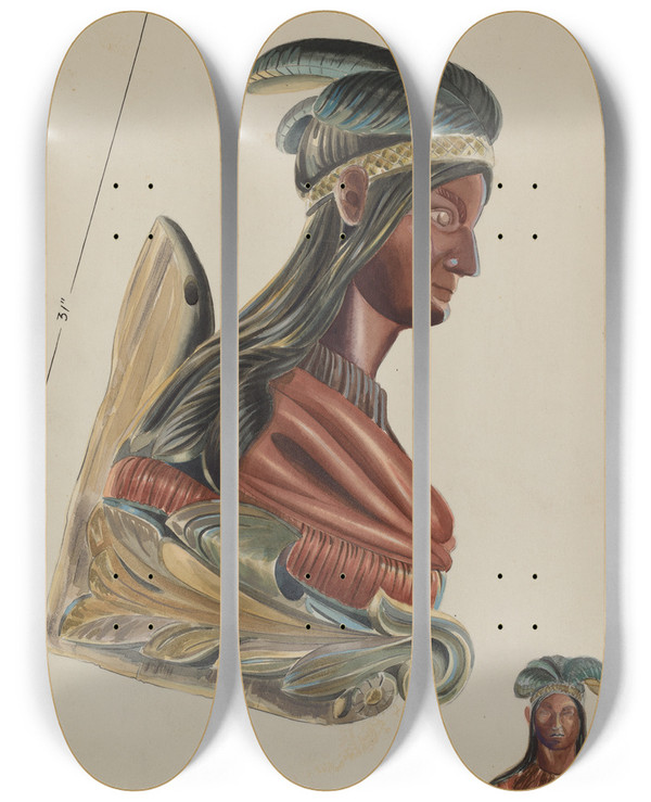 Triptych art skateboard deck of James Vail Figurehead by James Vail