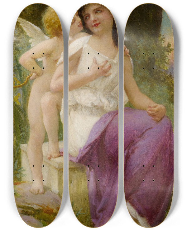 Triptych art skateboard deck of Guillaume Seignac Vnus Et Lamour by Guillaume Seignac (1870-1924)