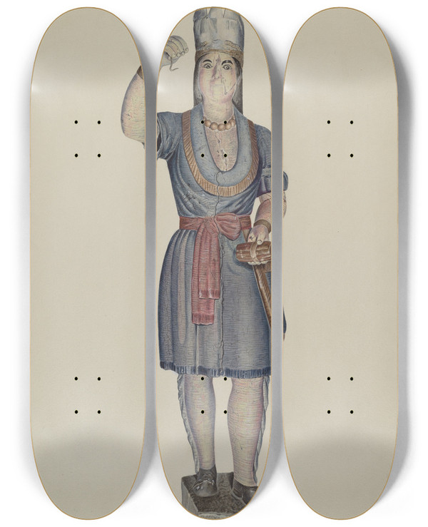 Triptych art skateboard deck of Michael Riccitelli Cigar Store Indian_1 by Michael Riccitelli