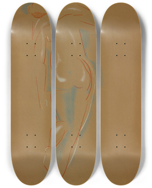 Triptych art skateboard deck of After Auguste Rodin Abstract Nude_2 by After Auguste Rodin (1840-1917)