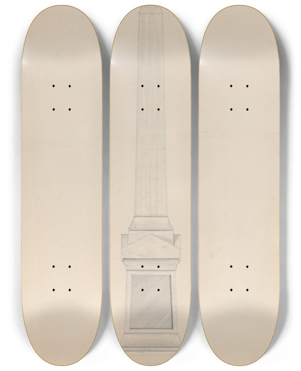 Triptych art skateboard deck of Alexander Maxwell Obelisk Grave Monument No 16 by Alexander Maxwell (1838-1880)