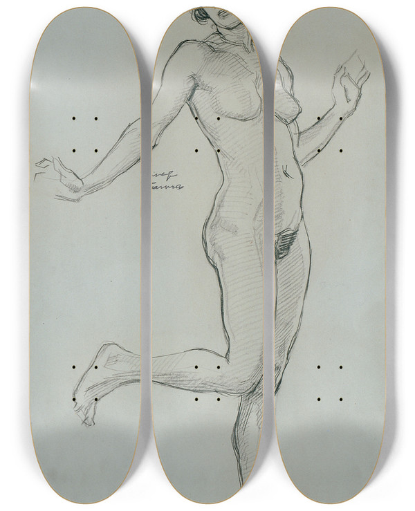 Triptych art skateboard deck of Josef Wawra Aktstudie_2 by Josef Wawra (1893-1935)