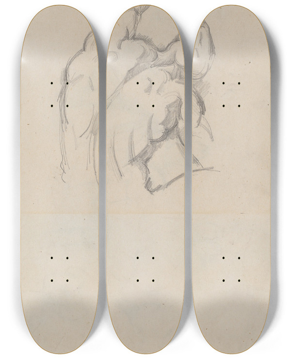 Triptych art skateboard deck of Paul Czanne Study Of The Ecorch Recto by Paul Cezanne (1839-1906)
