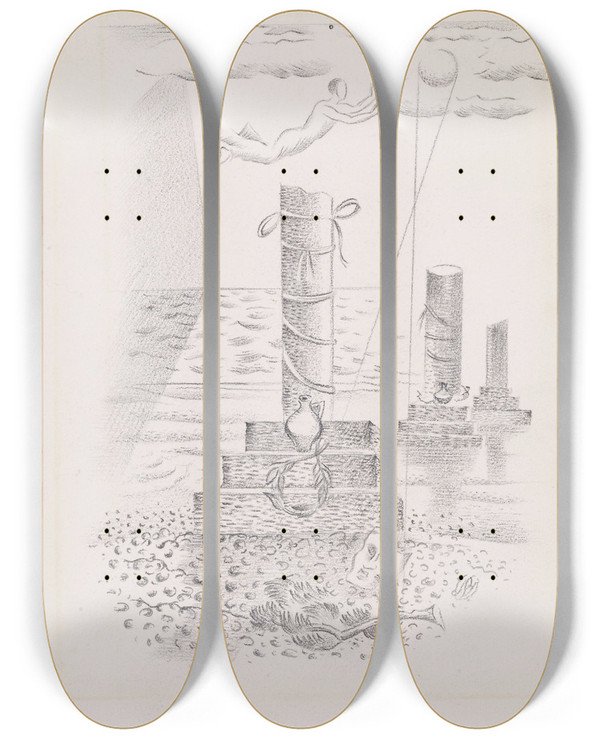 Triptych art skateboard deck of Paul Nash Sorrow by Paul Nash (1889-1946)