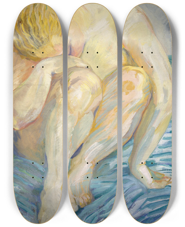 Triptych art skateboard deck of Franz Marc Study Female Nude by Franz Marc (1880-1916)