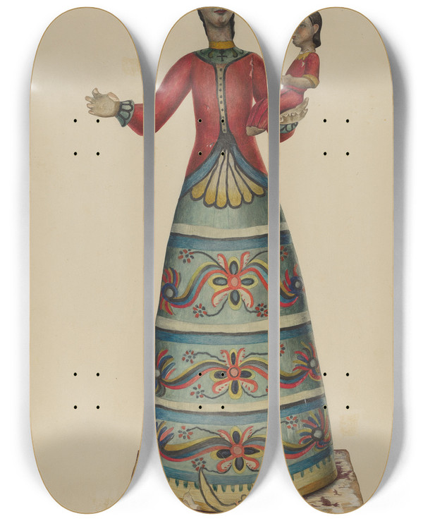 Triptych art skateboard deck of Polly Duncan Nuestra Senora by Polly Duncan