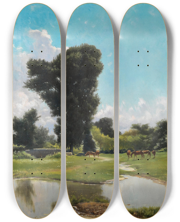 Triptych art skateboard deck of Eduardo Monteforte Parco Spinelli by Eduardo Monteforte (1849-1933)