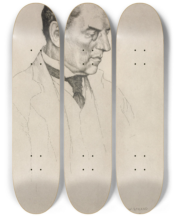 Triptych art skateboard deck of William Strang The Right Honorable Joseph Austen Chamberlain by William Strang (1859-1921)