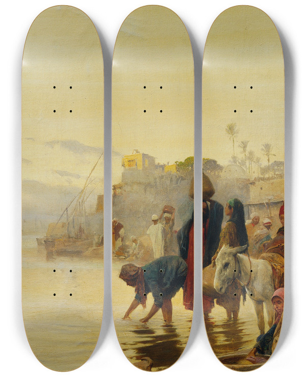 Triptych art skateboard deck of Charles Wilda Wscherinnen Am Nil by Charles Wilda (1854-1907)