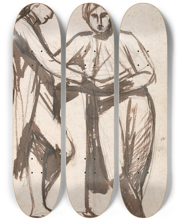 Triptych art skateboard deck of George Romney Tom Hayley And William Meyer by George Romney (1734-1802)