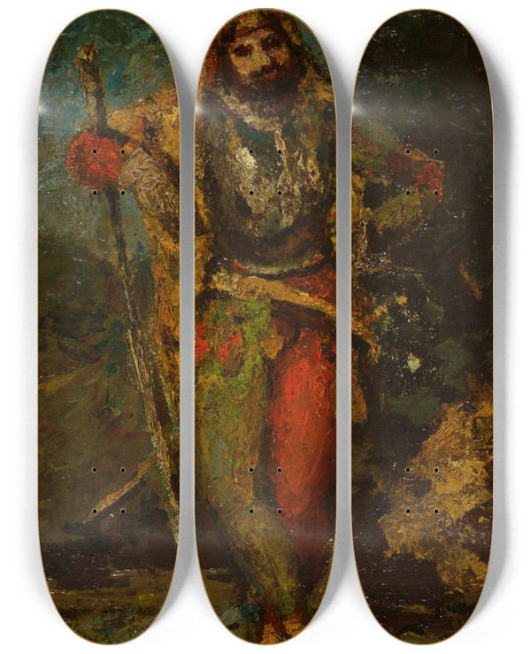 Triptych art skateboard deck of Adolphe Monticelli Mephisto From The Opera Faust by Adolphe Monticelli (1824-1886)