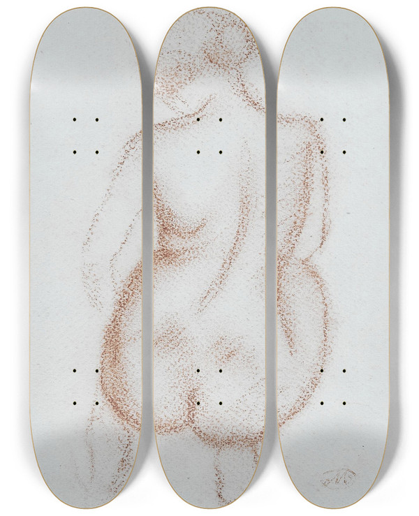 Triptych art skateboard deck of Aristide Maillol Nu De Dos by Aristide Maillol (1861-1944)