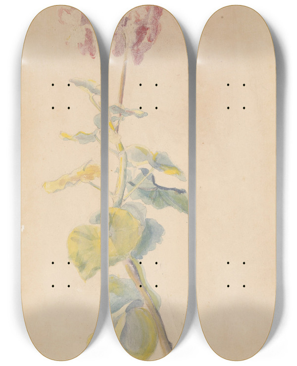 Triptych art skateboard deck of Hippolyte Petitjean Tude De Fleur by Hippolyte Petitjean (1854-1929)