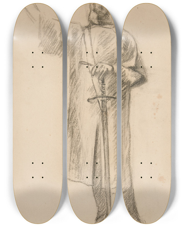 Triptych art skateboard deck of Edwin Austin Abbey Figure Study For Crusaders Sighting Jerusalem by Edwin Austin Abbey (1852-1911)