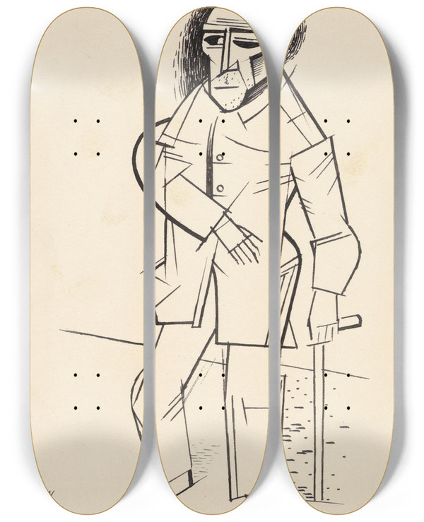 Triptych art skateboard deck of Karl Wiener Einzelfigur by Karl Wiener (1901-1949)