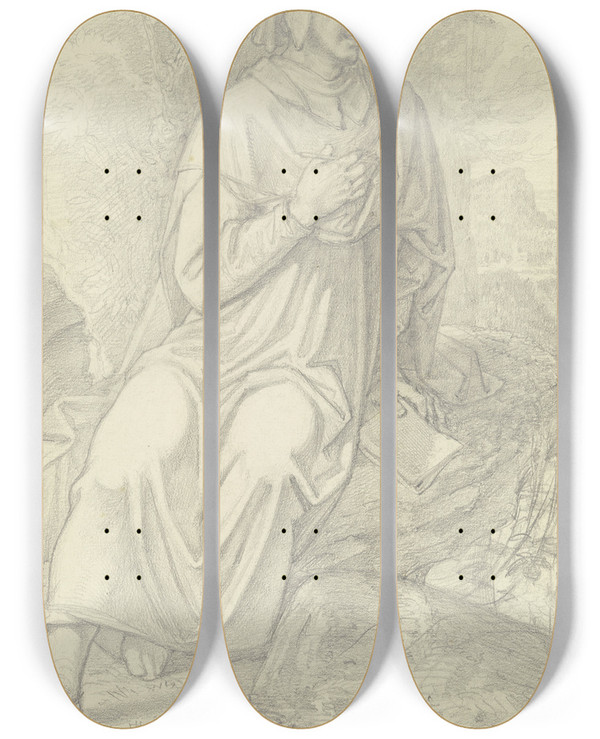 Triptych art skateboard deck of Ferdinand Fellner Dante by Ferdinand Fellner (1799-1859)