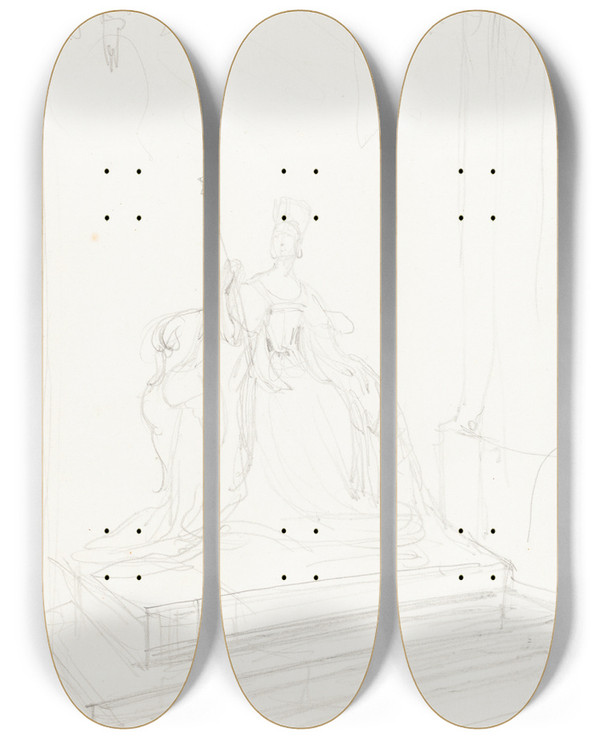 Triptych art skateboard deck of Sir George Hayter Study For Queen Victoria by Sir George Hayter (1792-1871)