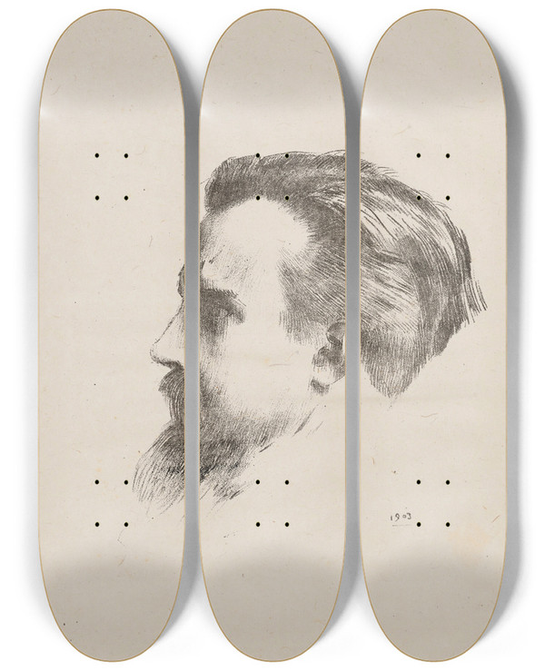 Triptych art skateboard deck of Odilon Redon Portrait De Maurice Denis by Odilon Redon (1840-1916)
