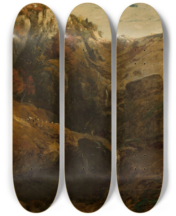 Triptych art skateboard deck of Ludwig Willroider Waterfall by Ludwig Willroider (1845-1910)