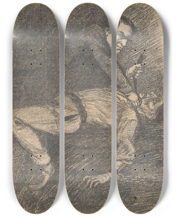 Triptych art skateboard deck of Albert Hahn Worgplaat by Albert Hahn (1877-1918)