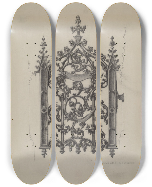 Triptych art skateboard deck of Albert Levone Cast Iron Gate by Albert Levone (20-)