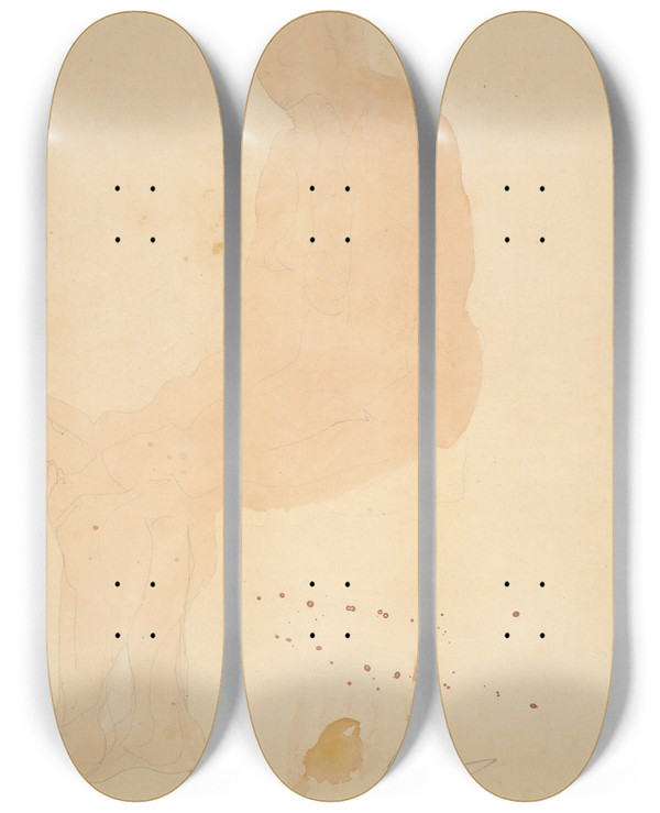 Triptych art skateboard deck of Auguste Rodin Lerepos by Auguste Rodin (1840-1917)