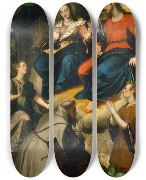 Triptych art skateboard deck of Baltasar De Echave Orio The Porcincula by Baltasar De Echave Orio (1558-1623)