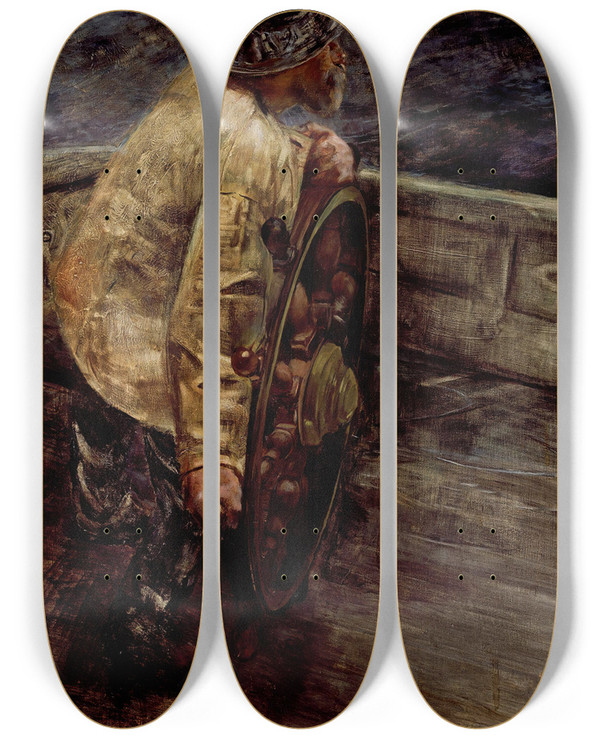Triptych art skateboard deck of Christian Krohg Middle Watch by Christian Krohg (1852-1925)