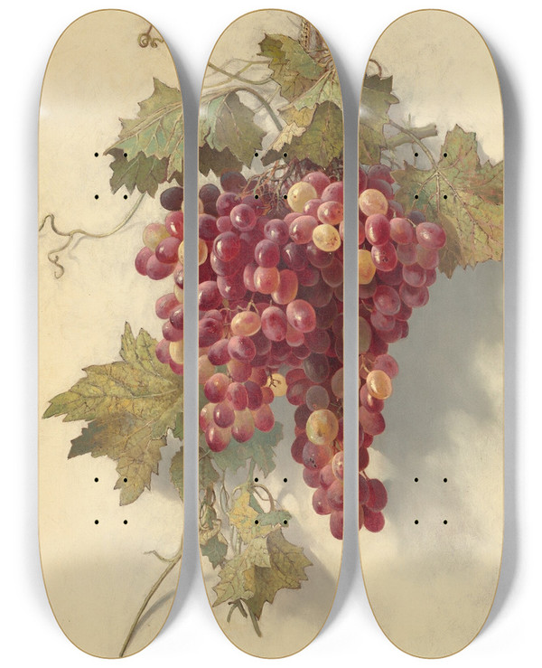 Triptych art skateboard deck of Edwin Deakin Grapes Against White Wall by Edwin Deakin (1838-1923)