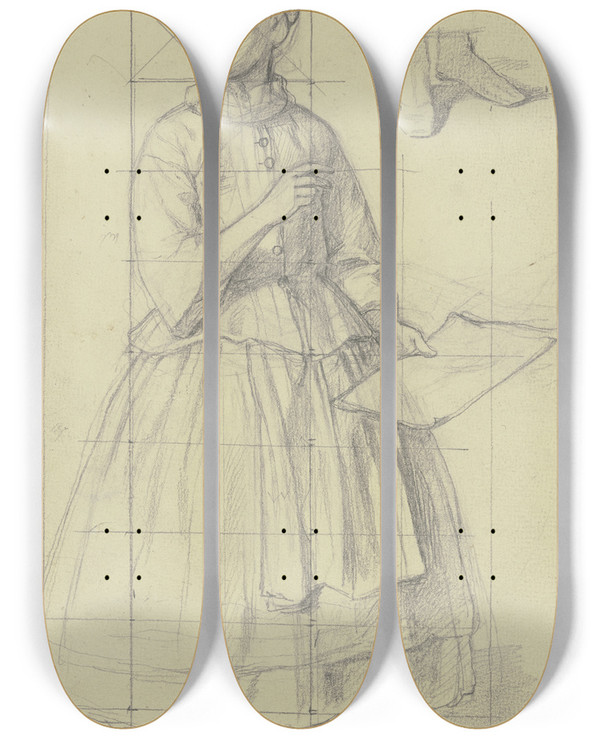 Triptych art skateboard deck of Jakob Becker Mdchen Mit Einem Papierbogen_2 by Jakob Becker (1810-1872)