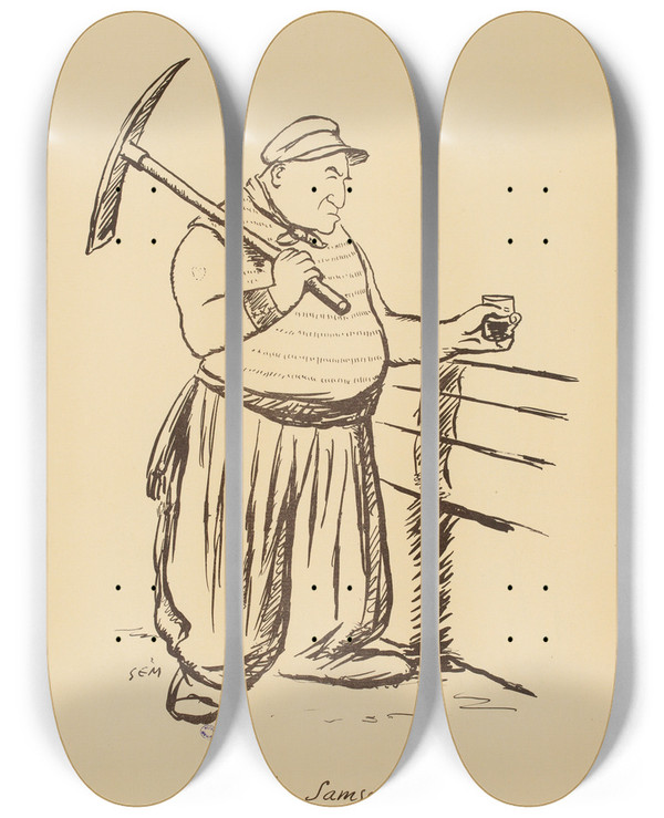 Triptych art skateboard deck of Georges Goursat Sem Le Pre Samson by Georges Goursat (Sem) (1863-1934)