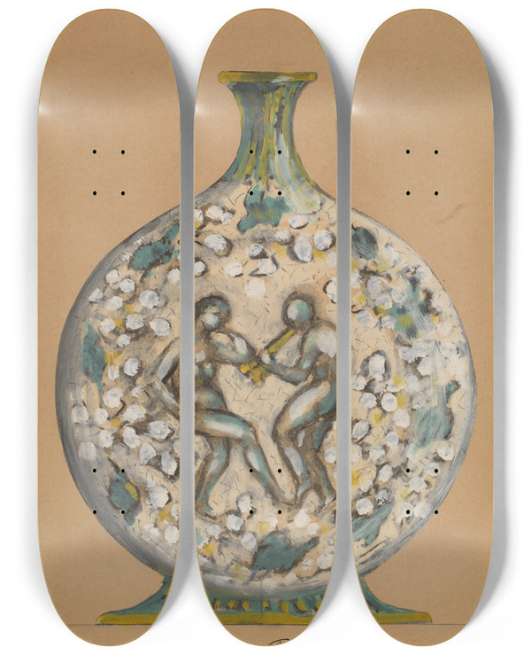 Triptych art skateboard deck of Andr Metthey Vase With Dancing Figures by Andre Metthey (1871-1920)