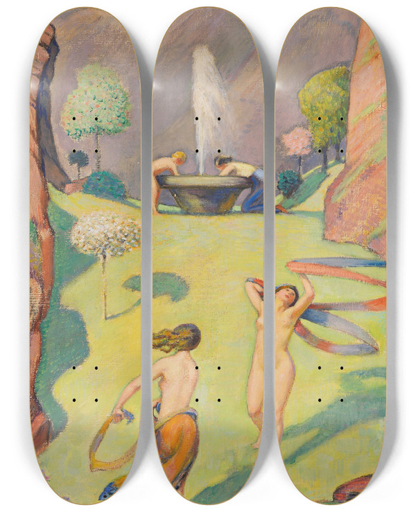 Triptych art skateboard deck of Ludwig Von Hofmann Frhlingstanz by Ludwig Von Hofmann (1861-1945)