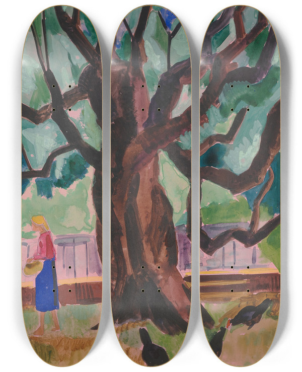 Triptych art skateboard deck of Hermann Lismann Untitled Amobar by Hermann Lismann (1878-1943)
