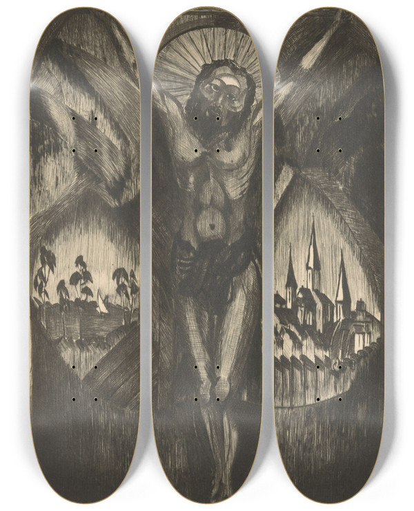 Triptych art skateboard deck of Lodewijk Schelfhout Christus Aan Het Kruis_1 by Lodewijk Schelfhout (1881-1943)