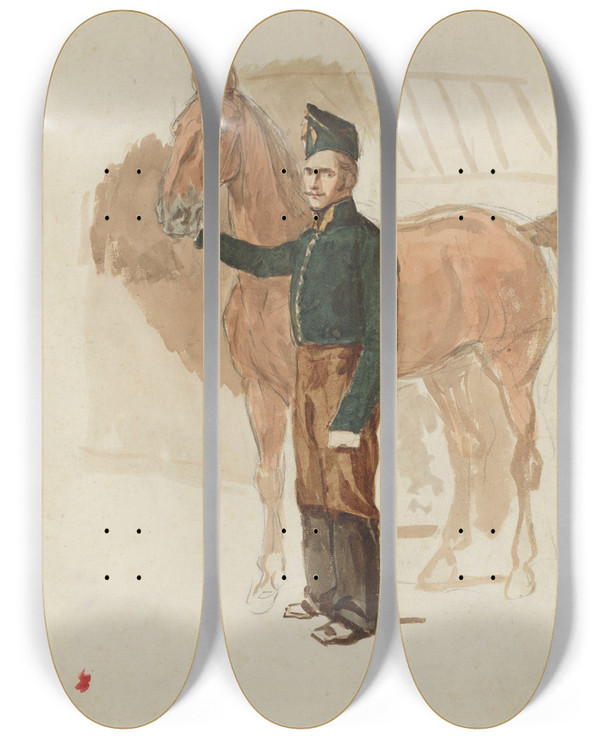 Triptych art skateboard deck of Piotr Michaowski Stableman With A Horse_2 by Piotr Michalowski (1800-1855)