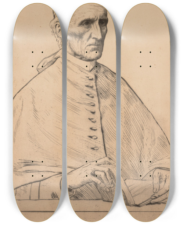 Triptych art skateboard deck of Alphonse Legros Cardinal Manning by Alphonse Legros (1837-1911)
