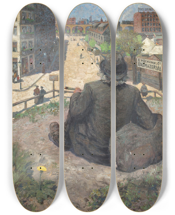 Triptych art skateboard deck of Hans Baluschek Frhling by Hans Baluschek (1870-1935)