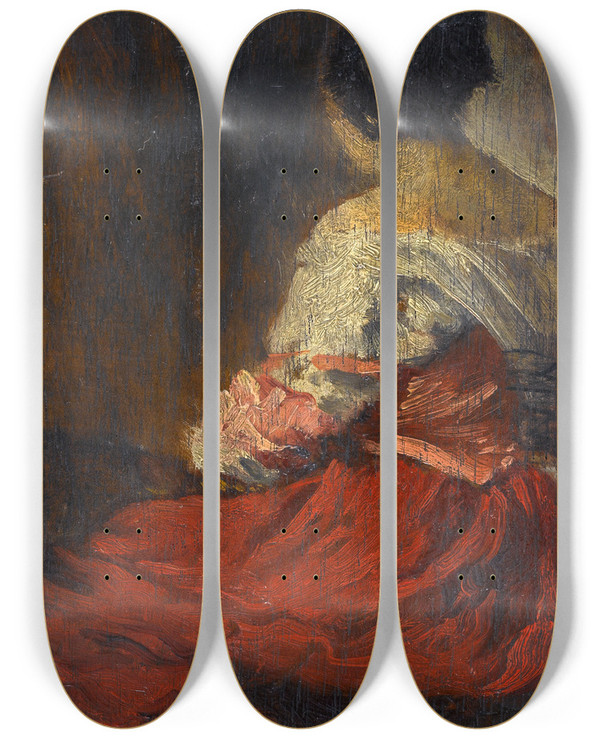 Triptych art skateboard deck of Flix Ziem La Jupe Rouge by Felix Ziem (1821-1911)