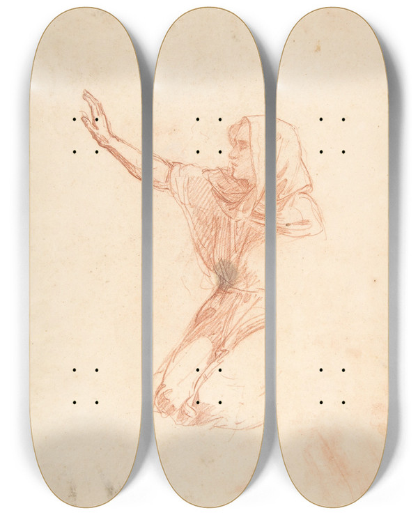 Triptych art skateboard deck of Isidore Pils Kneeling Woman by Isidore Pils (1815-1875)