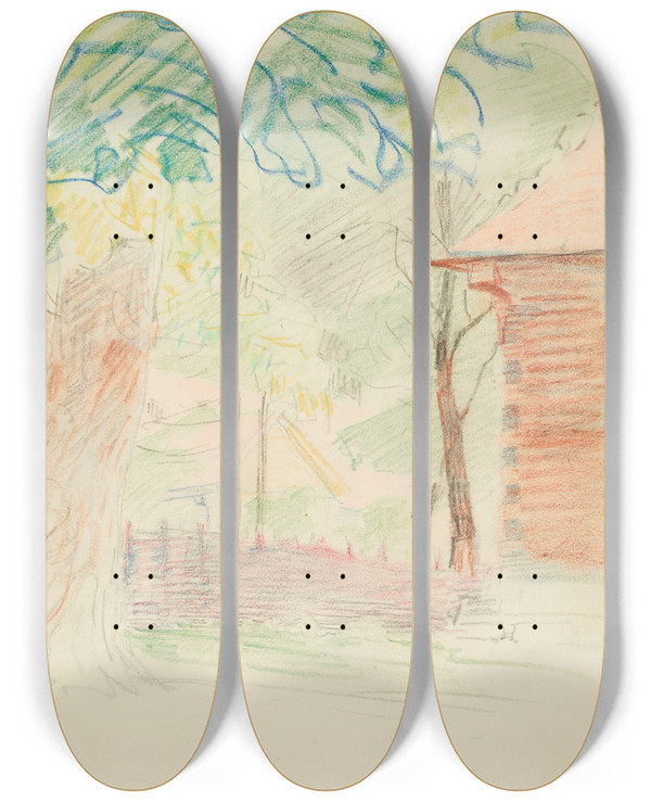 Triptych art skateboard deck of Jacek Malczewski Motif From Lusawice by Jacek Malczewski (1854-1929)