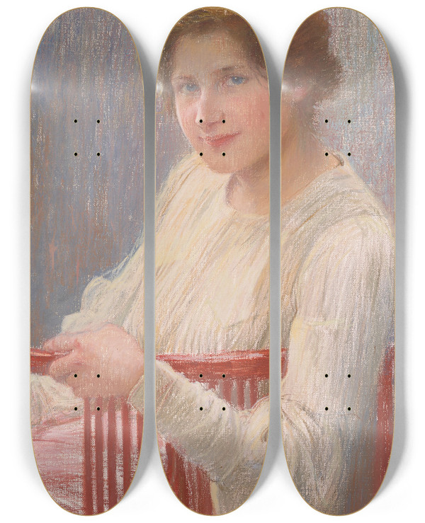 Triptych art skateboard deck of Carl Frschl Bildnisstudie by Carl Froschl (1848-1934)