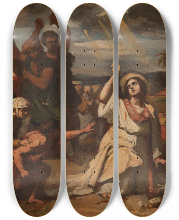Triptych art skateboard deck of Auguste Couder Le Martyre De Saint Etienne by Auguste Couder (1790-1873)