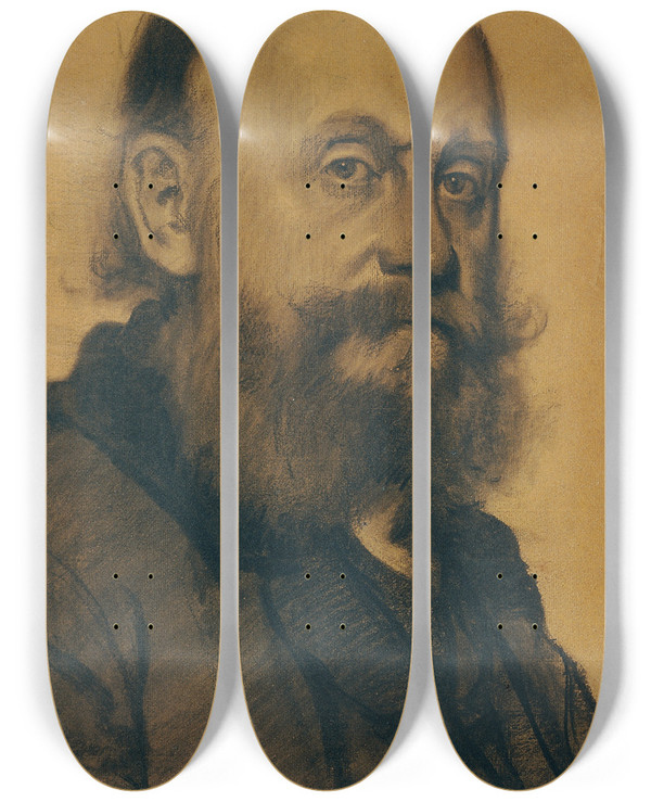 Triptych art skateboard deck of Josef Wawra Herrenbildnis by Josef Wawra (1893-1935)