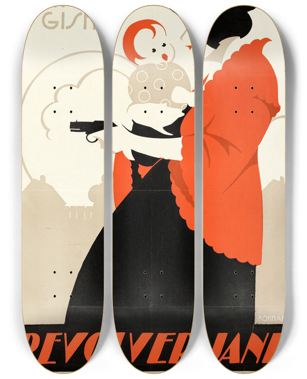 Triptych art skateboard deck of Eric Rohman Battling Jane by Eric Rohman (1891-1949)