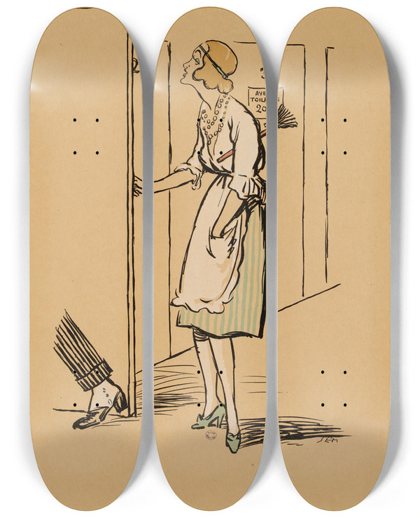 Triptych art skateboard deck of Georges Goursat Sem Gaby Nets by Georges Goursat (Sem) (1863-1934)
