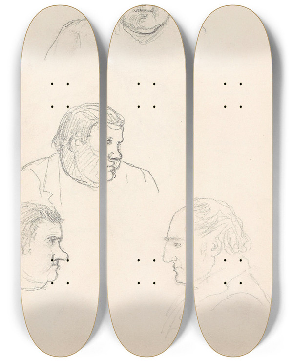Triptych art skateboard deck of Adolph Tidemand Mannshoder by Adolph Tidemand (1814-1876)